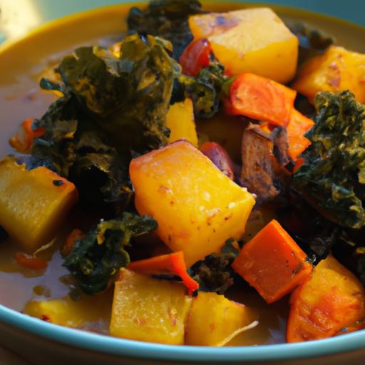 Hearty One-Pot Vegan Sweet Potato & Kale Stew Delight