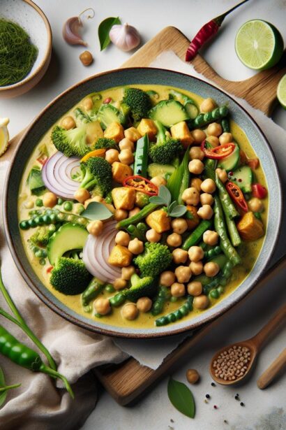 Vibrant Vegan Thai Green Curry with Chickpeas Delight