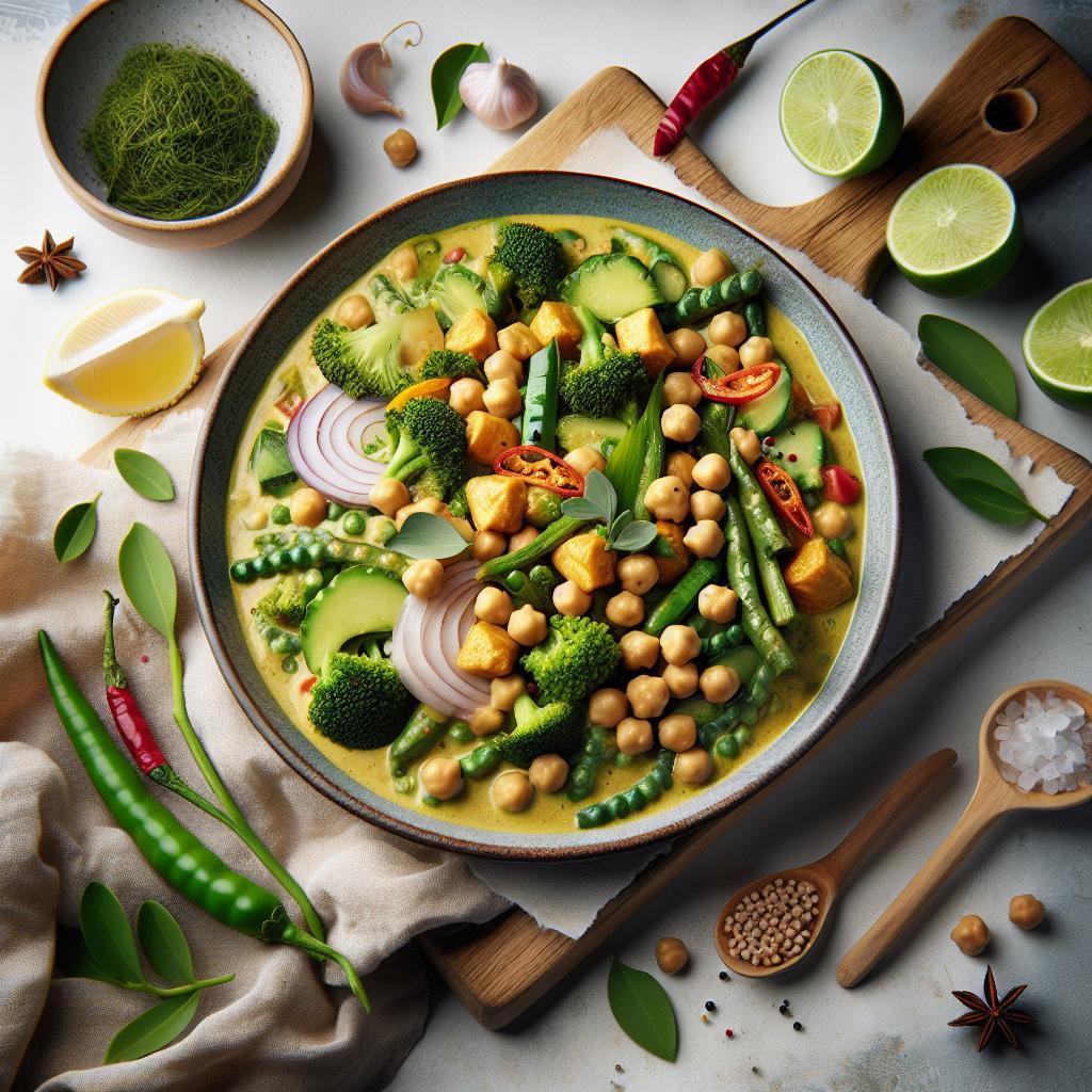 Vibrant Vegan Thai Green Curry with Chickpeas Delight