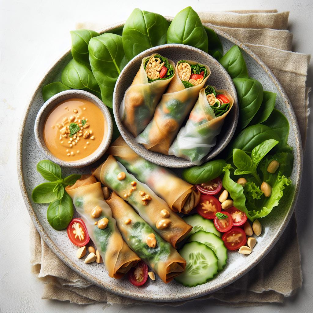 Crispy Vegan Spring Rolls Paired with Zesty Peanut Sauce