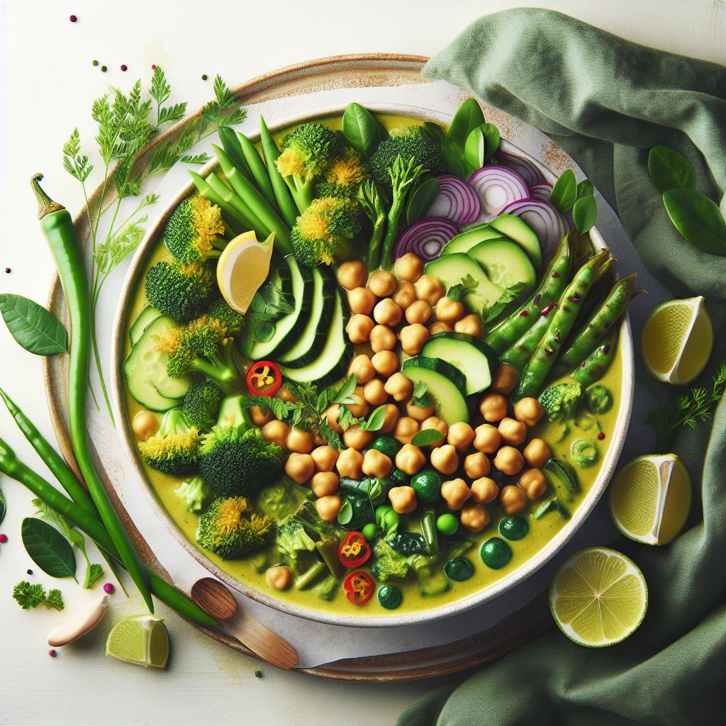 Vibrant Vegan Thai Green Curry with Chickpeas Delight