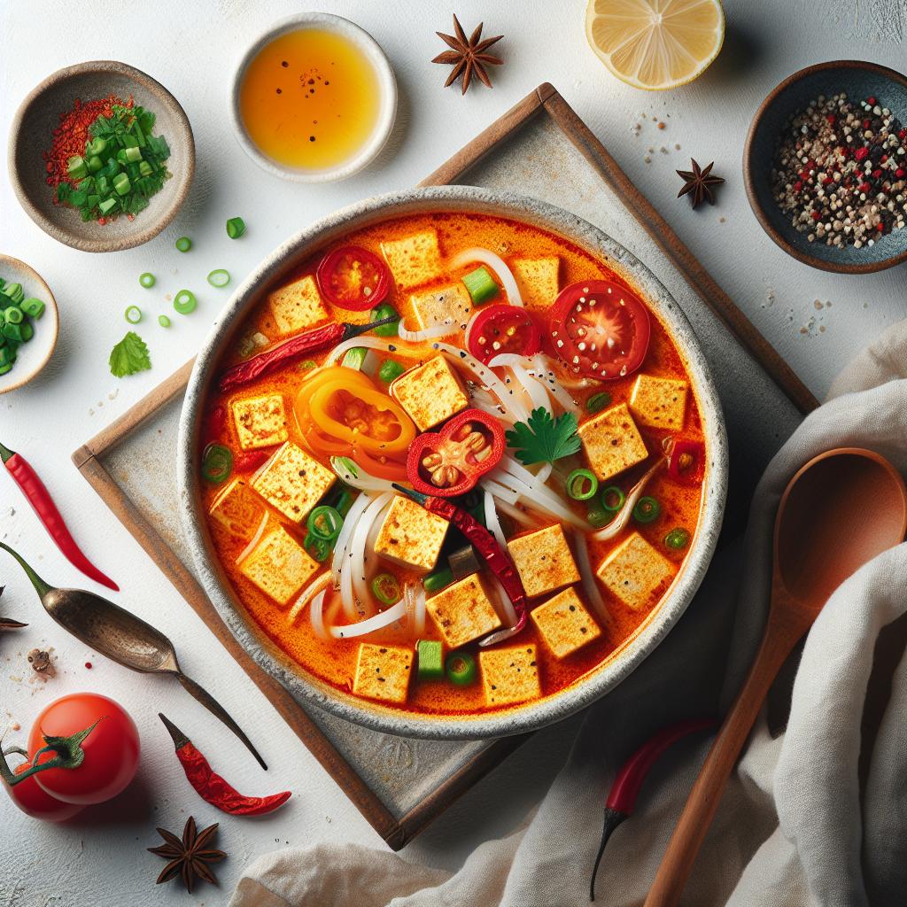 Tom Yum Twist: Spicy Tofu Soup Bursting with Bold Flavors